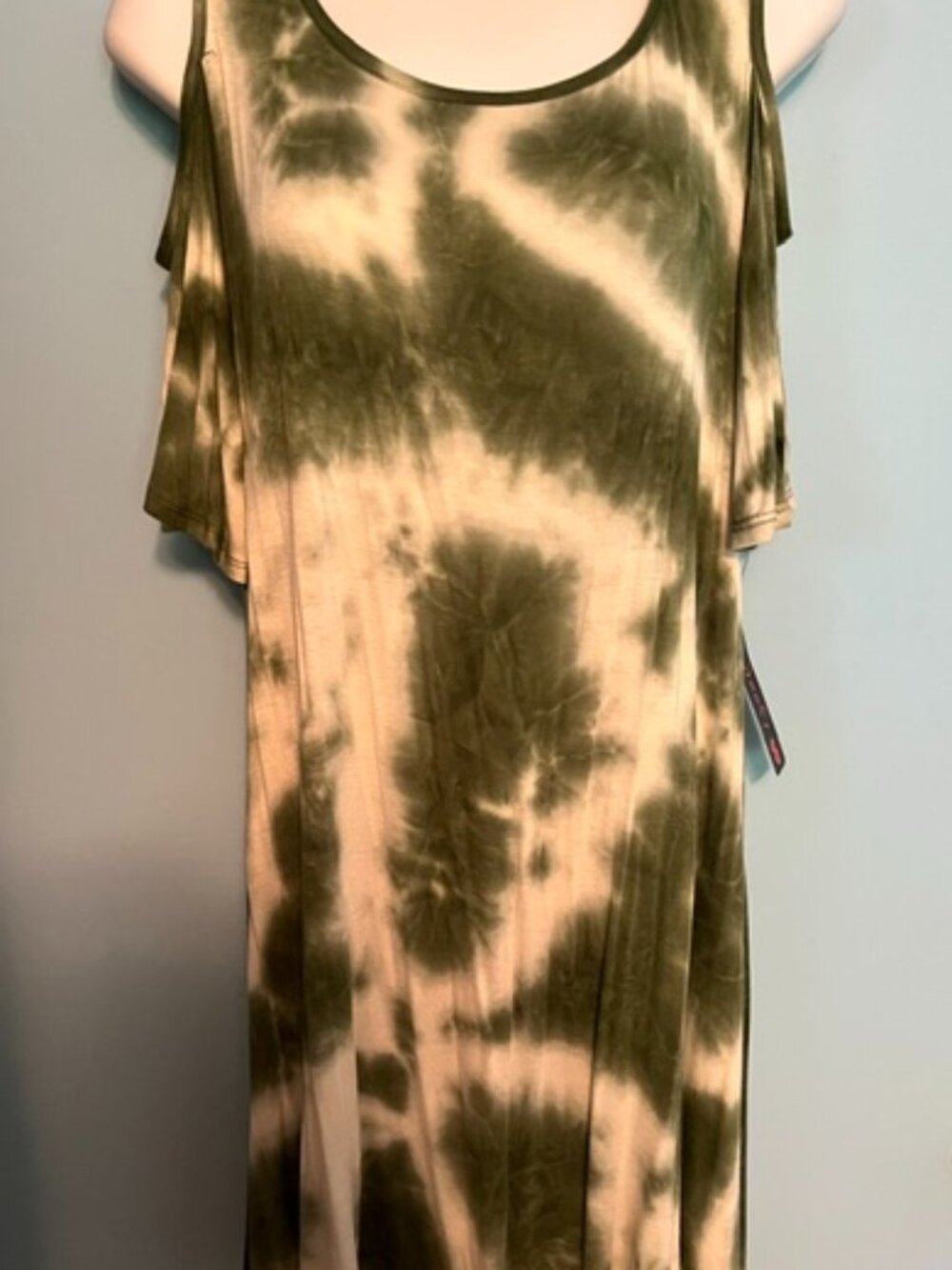 Poof Olive Green Tie-Dye Cold-Shoulder Dress, Size XL